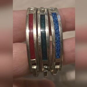 Vintage Charming Kids' Silver 925 Bangle Trio with Colorful Accents